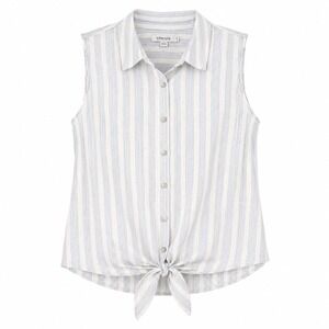 Chico's Blue White Striped 100% Linen Sleeveless Tie Front Button Shirt Size 18
